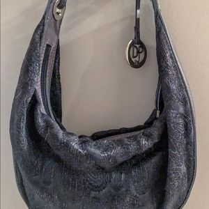 Donald Pliner Black Canvas/Leather Hobo Bag